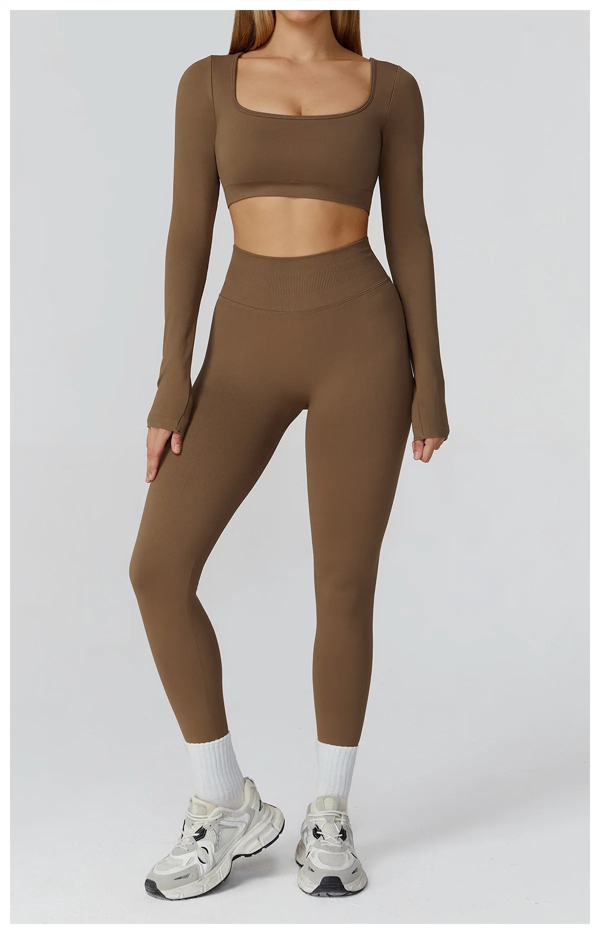 Apex Ritual – Seamless Quick-Dry Sportswear – Women's Square Neck Gym Crop Top & Long Sleeve
