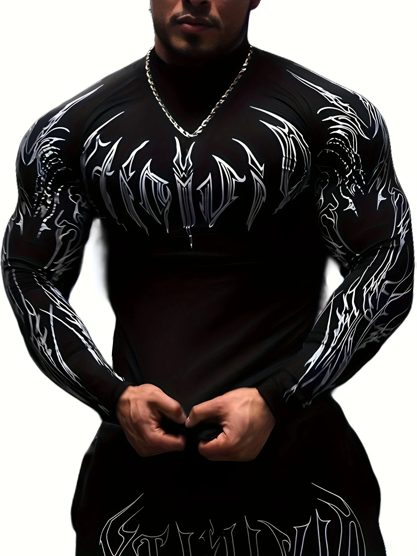 Apex Ritual – Men's Geometric High-Neck Compression Long Sleeve – Tight Fit Gym Sports Top