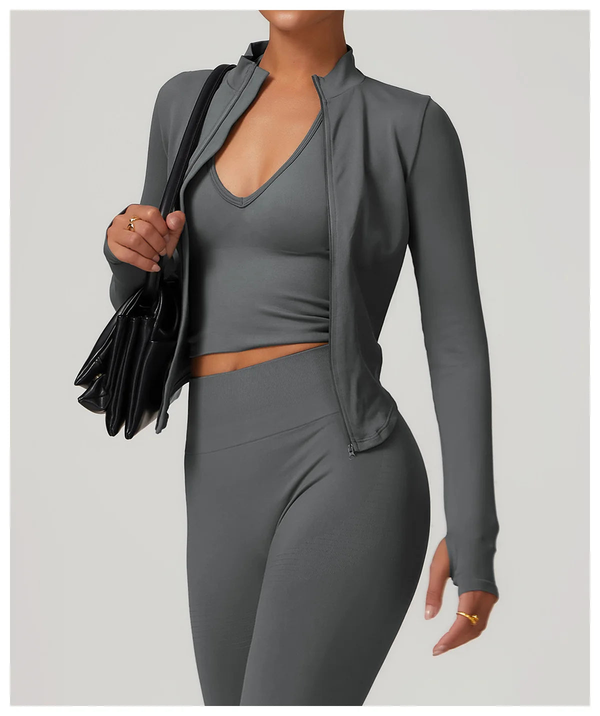 Apex Ritual – Ribbed Yoga Tops Women – Standing Collar Long Sleeve Fitness Top Gym Running Shirt