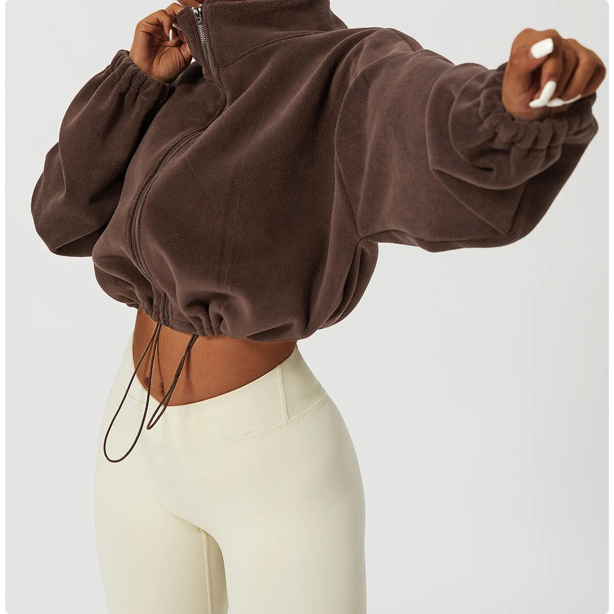 Apex Ritual Women's Fleece Zip Hoodie – Cropped Stand-Collar Training Jacket