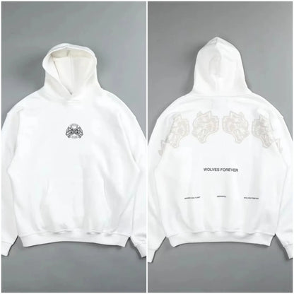 Apex Ritual – Retro Wolf Head Backprint Hoodie – Fleece Lined Sweatshirt Men & Women