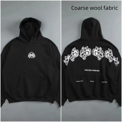 Apex Ritual – Retro Wolf Head Backprint Hoodie – Fleece Lined Sweatshirt Men & Women