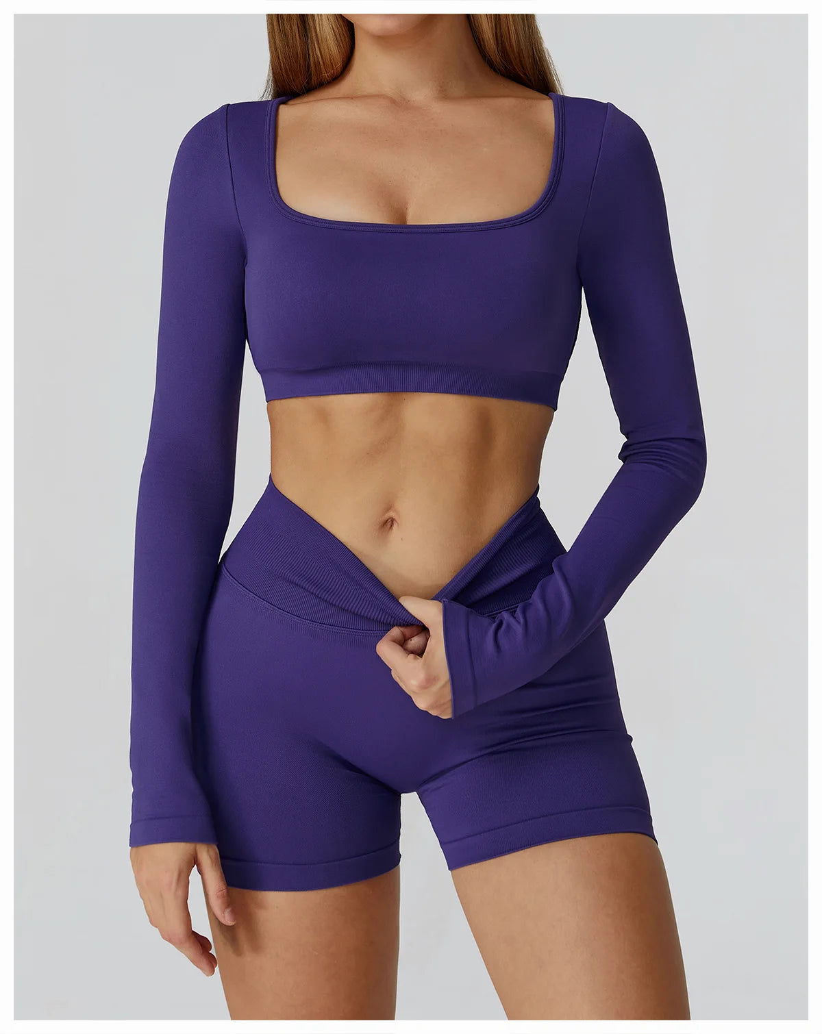 Apex Ritual – Seamless Quick-Dry Sportswear – Women's Square Neck Gym Crop Top & Long Sleeve
