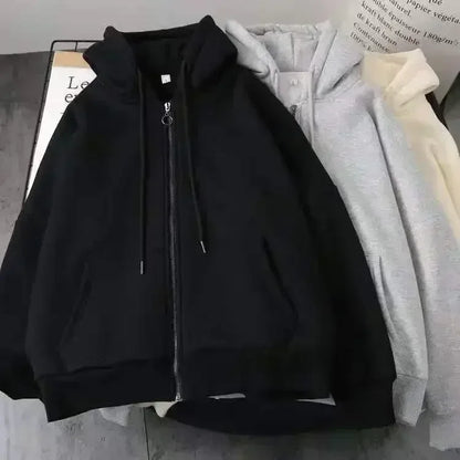 Apex Ritual – Y2K Korean College Style Zipper Hoodie Women – Harajuku Casual Loose Fleece Thick Sweatshirt
