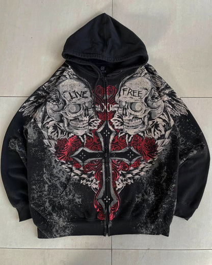 Apex Ritual – Explosions Y2K Hooded Sweater Men – American Retro Hip-Hop Graffiti Unisex Zipper Hoodie