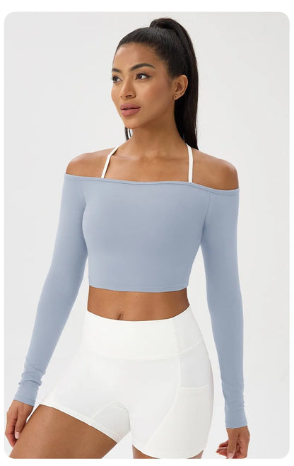 Apex Ritual – Women's Off-Shoulder Long-Sleeve Top – Quick-Dry Yoga & Gym Shirt