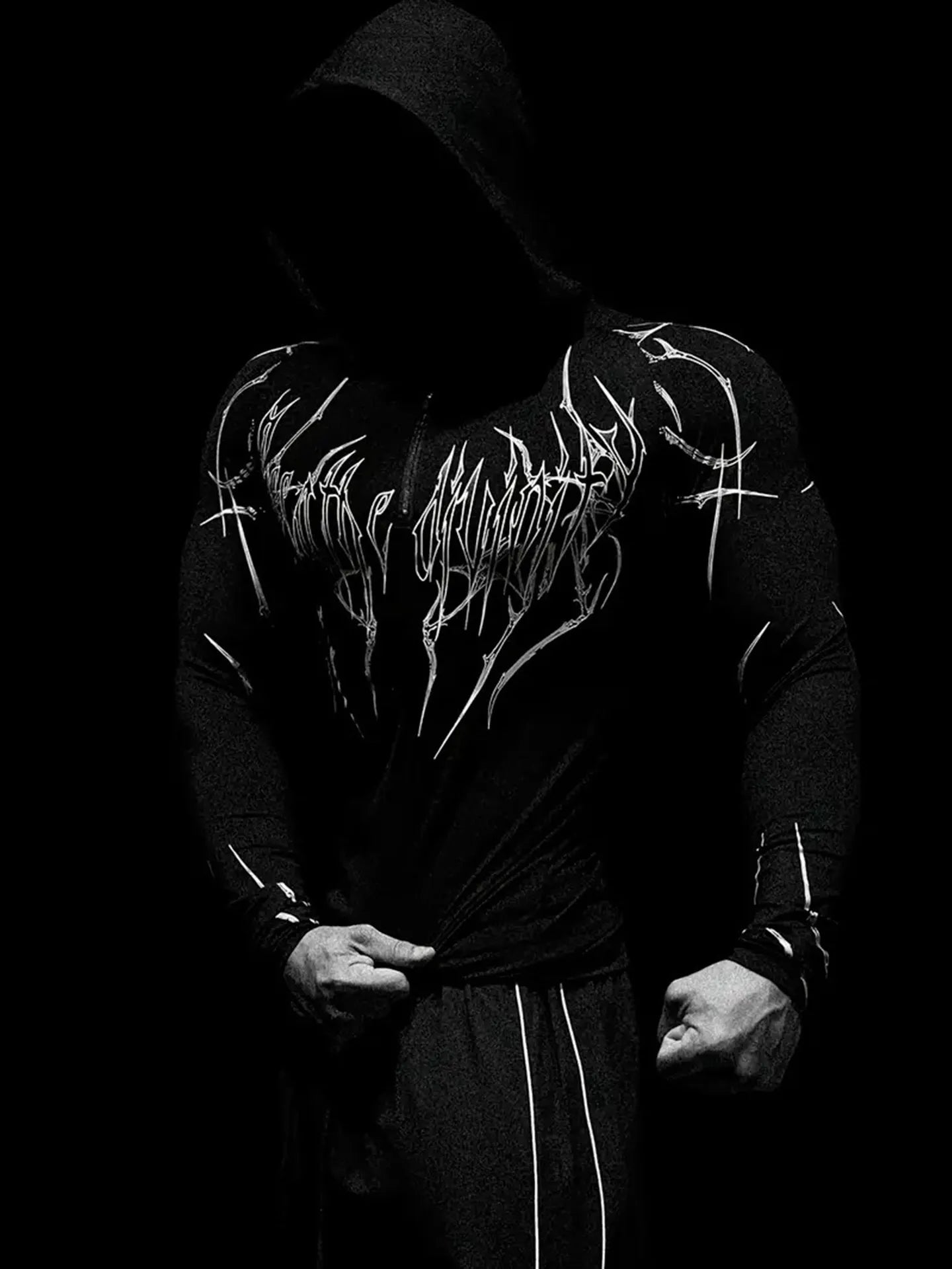 Apex Ritual – Men's Black Hooded Sports Compression Long Sleeve – Subcultural Streetwear Training Top