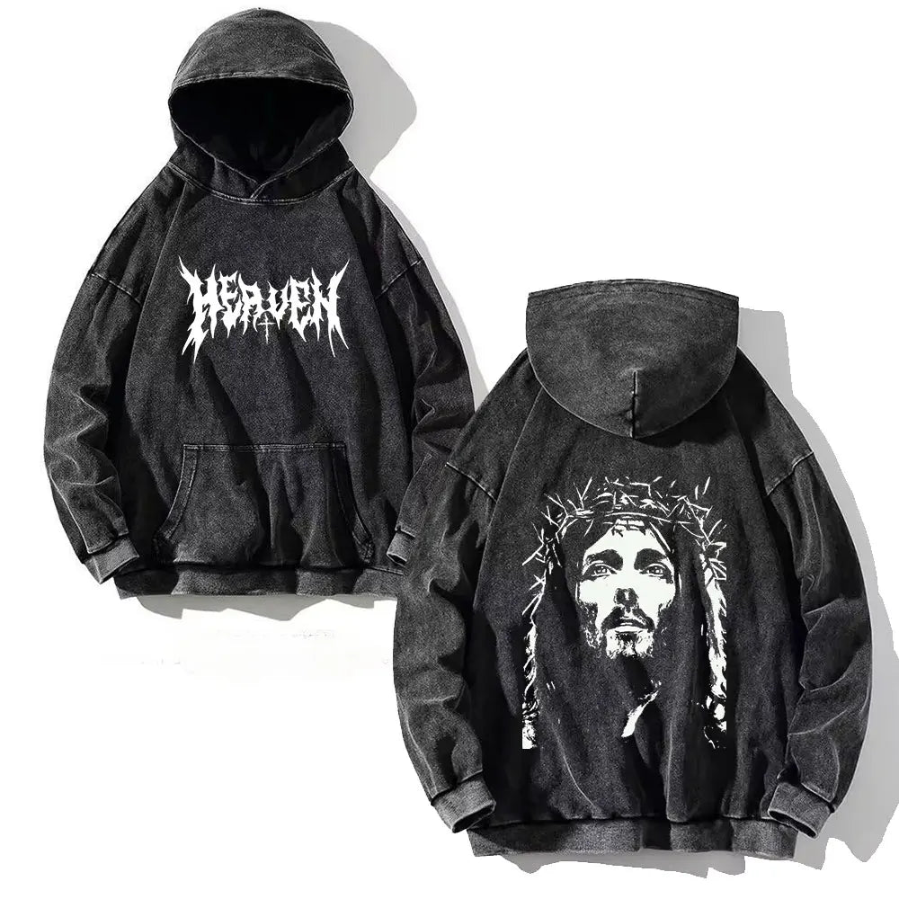 Apex Ritual – Men's Y2K Skull Print Oversized Hoodie – Vintage Hip Hop Pullover Sweatshirt