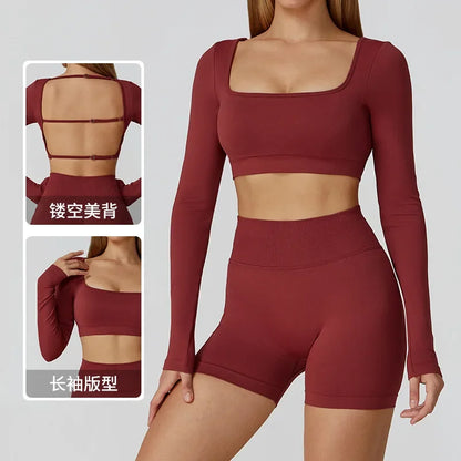 Apex Ritual – Seamless Quick-Dry Sportswear – Women's Square Neck Gym Crop Top & Long Sleeve