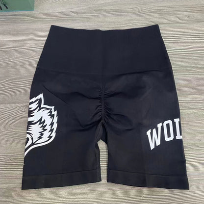 Apex Ritual – Wolf Head Sport Shorts Women – Seamless Knitted Thigh-Lifting Yoga Pants