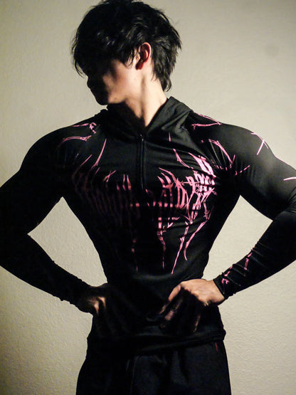 Apex Ritual – Men's Black Hooded Sports Compression Long Sleeve – Subcultural Streetwear Training Top
