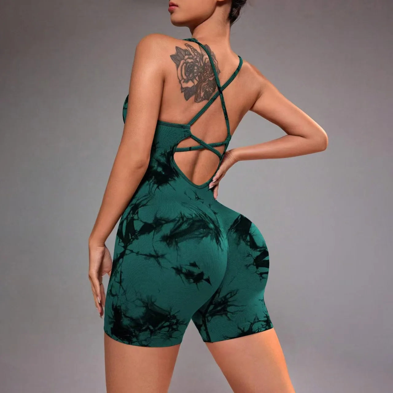 Apex Ritual – Women's Tie-Dye Seamless Yoga Bodysuit – High-Cut Strappy Dance & Gym Unitard
