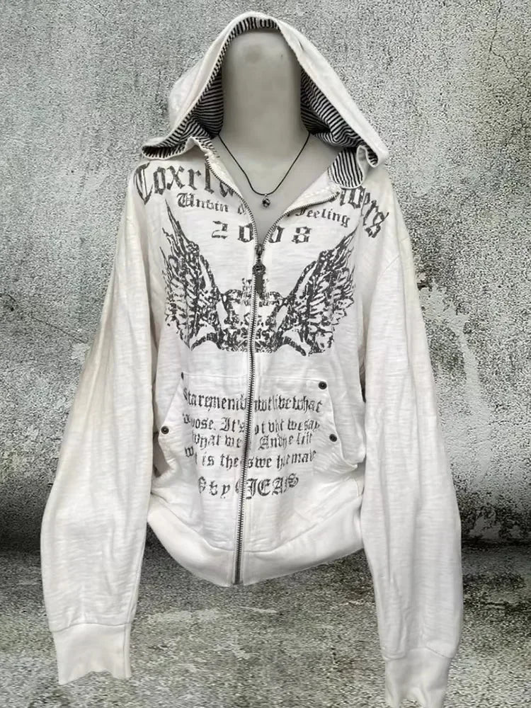 Apex Ritual – Y2K Korean College Style Zipper Hoodie Women – Harajuku Casual Loose Fleece Thick Sweatshirt