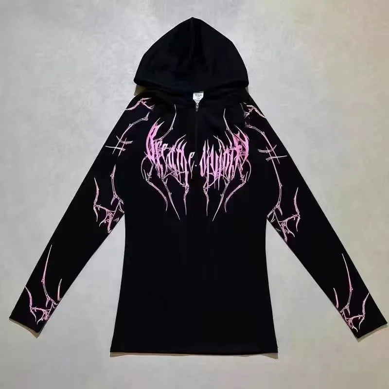 Apex Ritual – Women's Gothic Y2K Slim Zip-Up Hoodie – Quick-Dry Long Sleeve Punk Streetwear