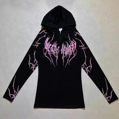 Apex Ritual – Women's Gothic Y2K Slim Zip-Up Hoodie – Quick-Dry Long Sleeve Punk Streetwear