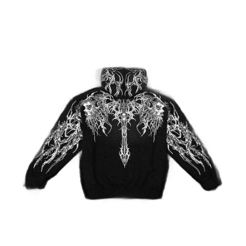 Apex Ritual – Men's Dark Floral Hooded Sweatshirt – Oversized American Streetwear Fitness Pullover