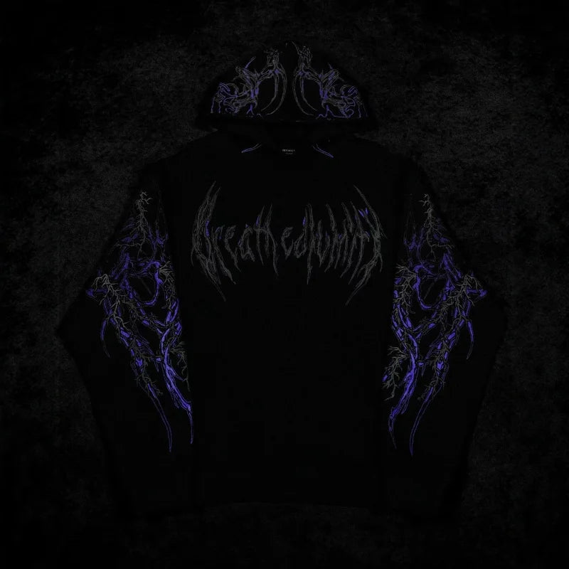 Apex Ritual – Men's Dark Floral Hooded Sweatshirt – Oversized American Streetwear Fitness Pullover