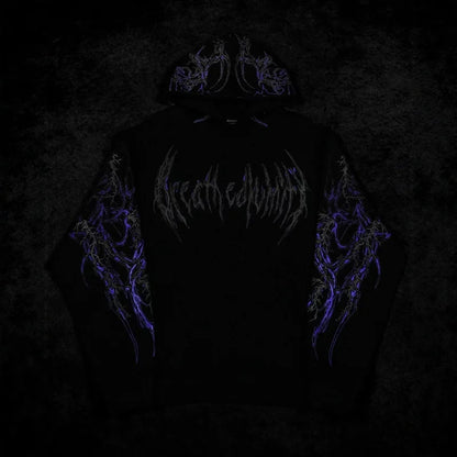 Apex Ritual – Men's Dark Floral Hooded Sweatshirt – Oversized American Streetwear Fitness Pullover