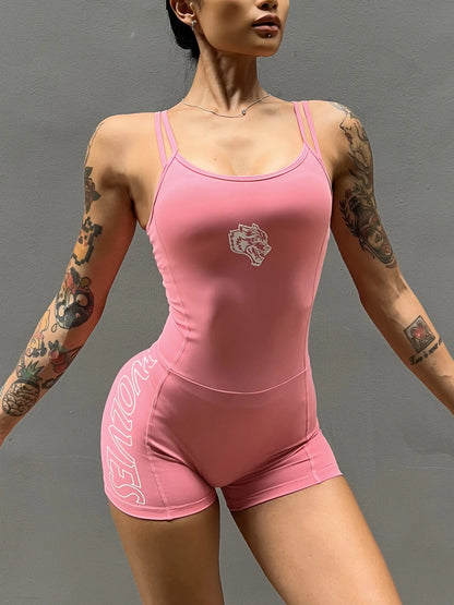 Apex Ritual – Women's Wolf Print Sports Onesie – Seamless Nylon High-Waist Training Bodysuit