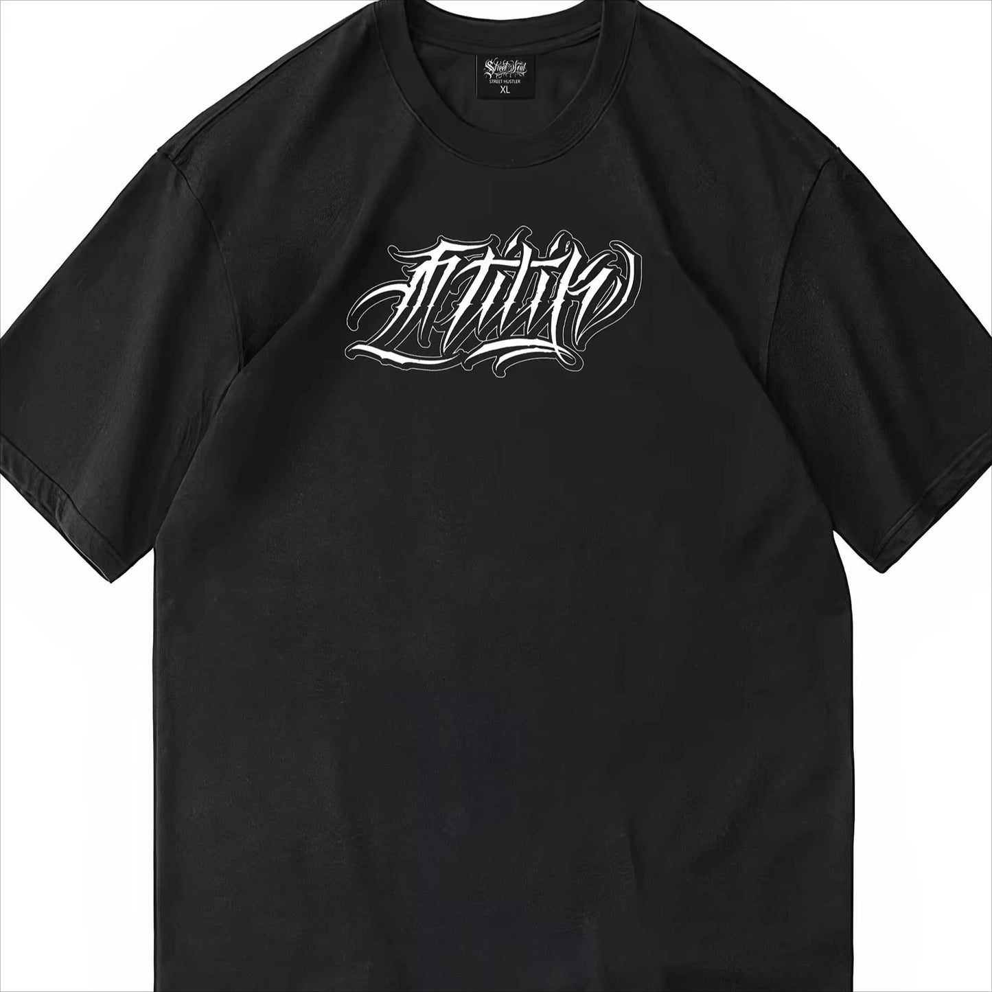 Apex Ritual – Men's Chicano Gothic Oversized T-Shirt – Dark Script Graphic Streetwear Tee