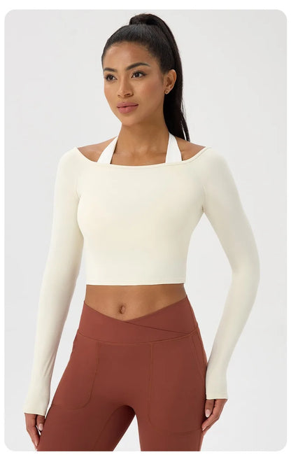 Apex Ritual – Women's Off-Shoulder Long-Sleeve Top – Quick-Dry Yoga & Gym Shirt