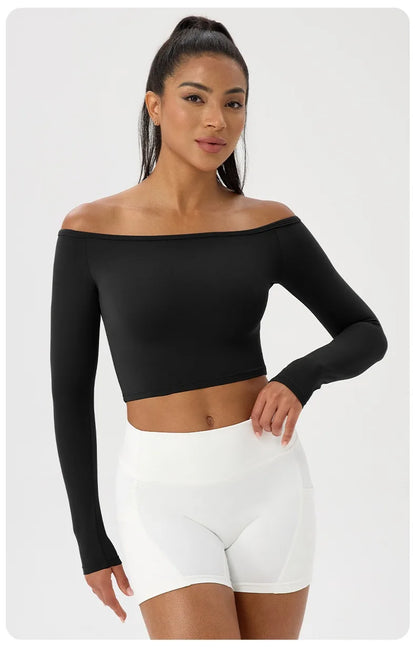 Apex Ritual – Women's Off-Shoulder Long-Sleeve Top – Quick-Dry Yoga & Gym Shirt