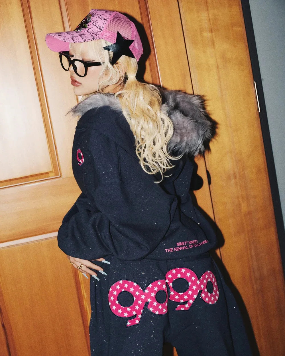 Apex Ritual – 90s Retro Fur Trim Hoodie & Pants Set – Y2K Aesthetic Leopard Print Rhinestone Joggers
