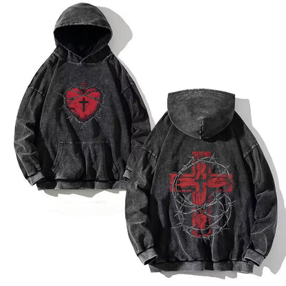 Apex Ritual – Men's Y2K Skull Print Oversized Hoodie – Vintage Hip Hop Pullover Sweatshirt