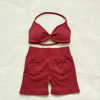 Apex Ritual – Women's 2-Piece Gym Set – Strappy Bra & High-Waist Scrunch Shorts