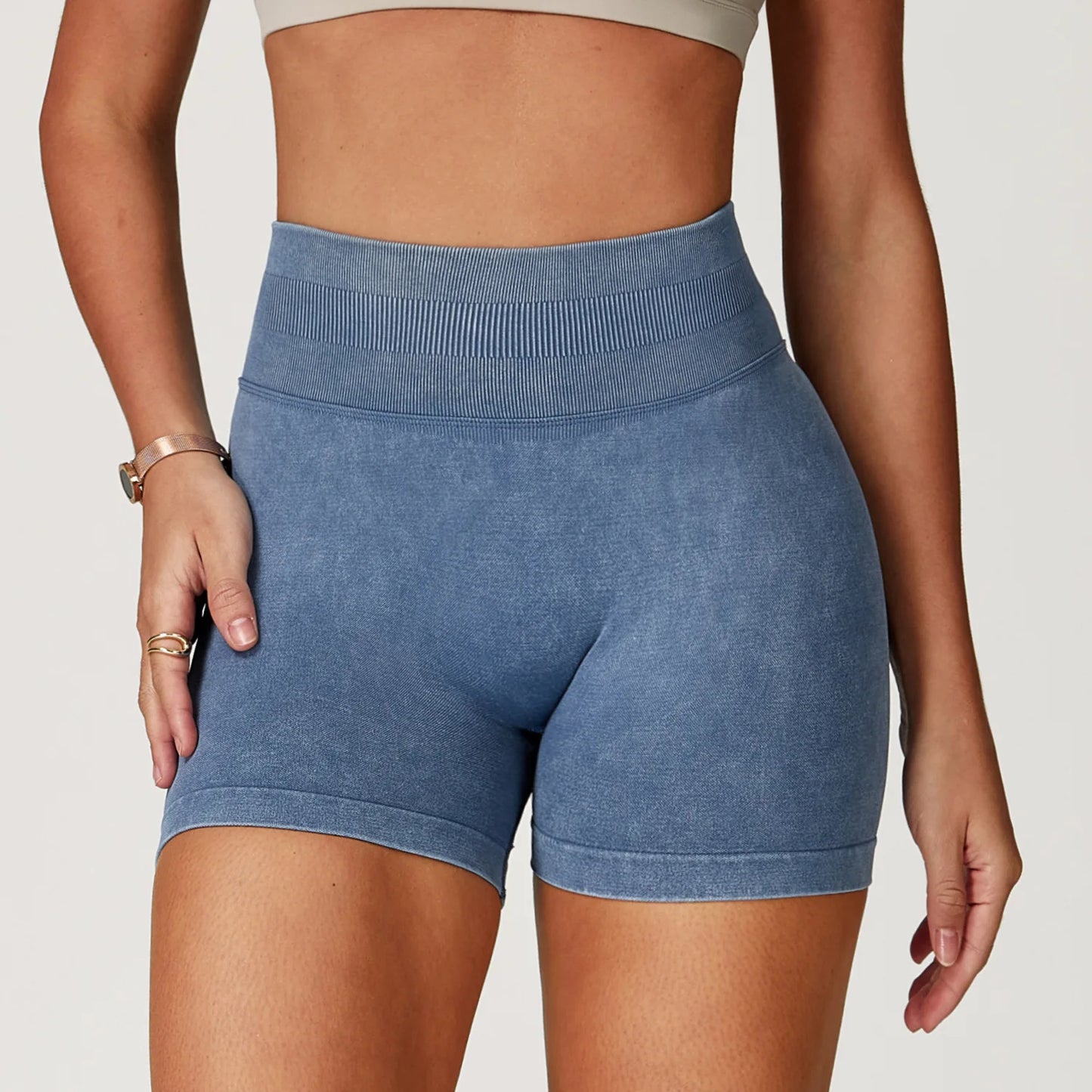 Apex Ritual – Women's High-Waist Yoga Shorts – Sand-Washed Squat-Proof Training Shorts