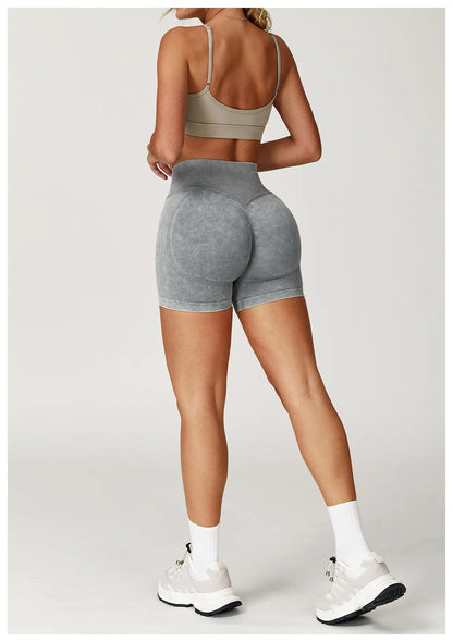 Apex Ritual – Women's High-Waist Yoga Shorts – Sand-Washed Squat-Proof Training Shorts