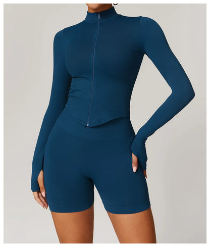 Apex Ritual – Ribbed Yoga Tops Women – Standing Collar Long Sleeve Fitness Top Gym Running Shirt