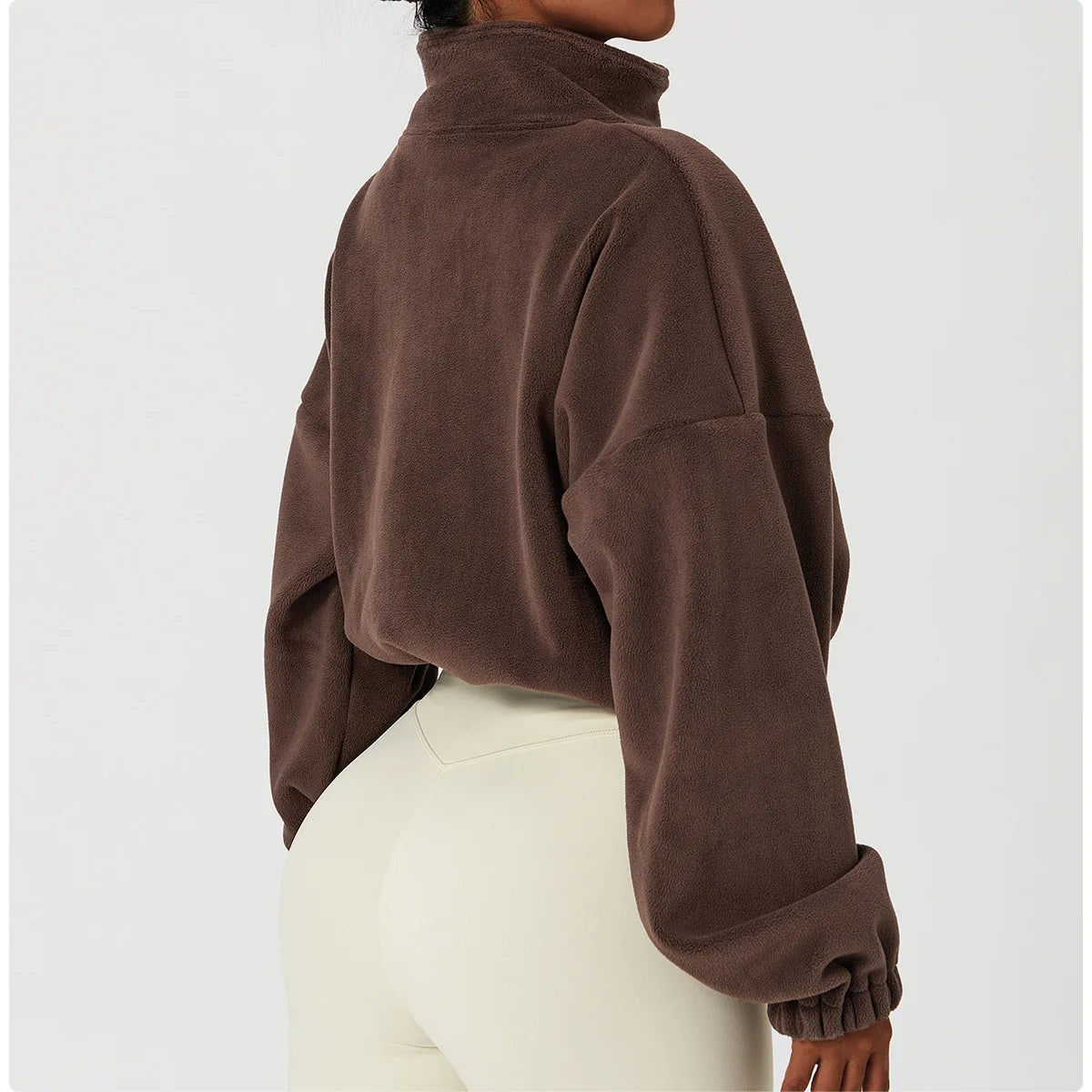 Apex Ritual Women's Fleece Zip Hoodie – Cropped Stand-Collar Training Jacket
