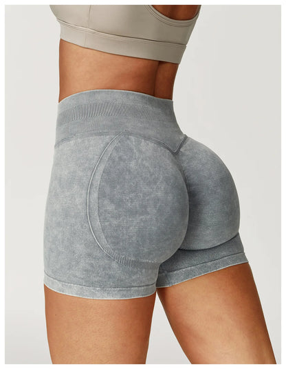 Apex Ritual – Women's High-Waist Yoga Shorts – Sand-Washed Squat-Proof Training Shorts