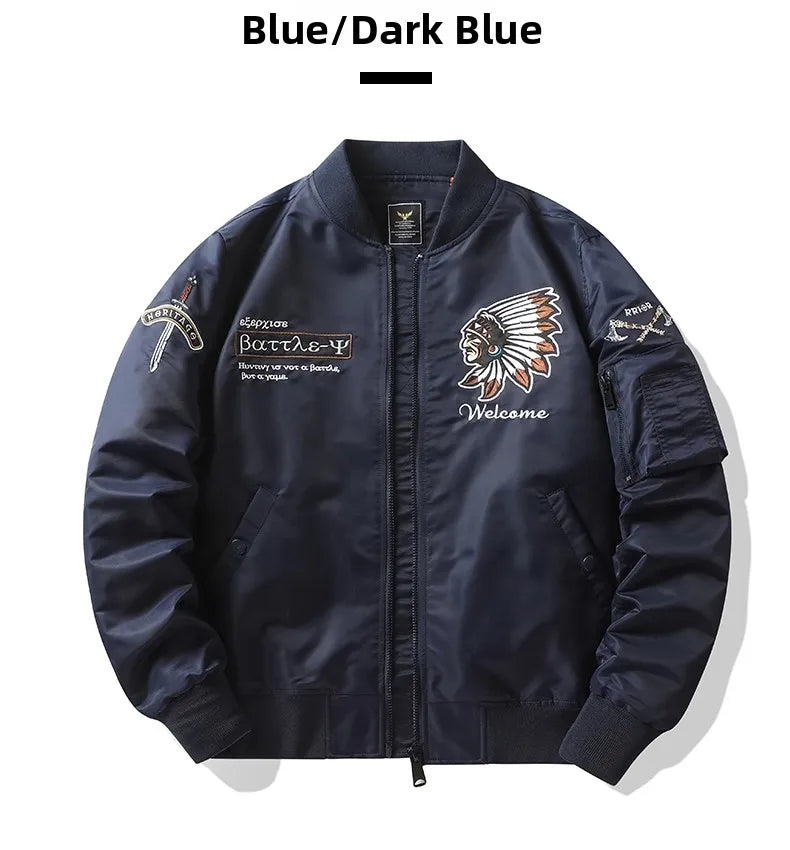 Apex Ritual – Spring Autumn Embroidered MA1 Pilot Jacket Men – Trendy American Workwear Baseball Style