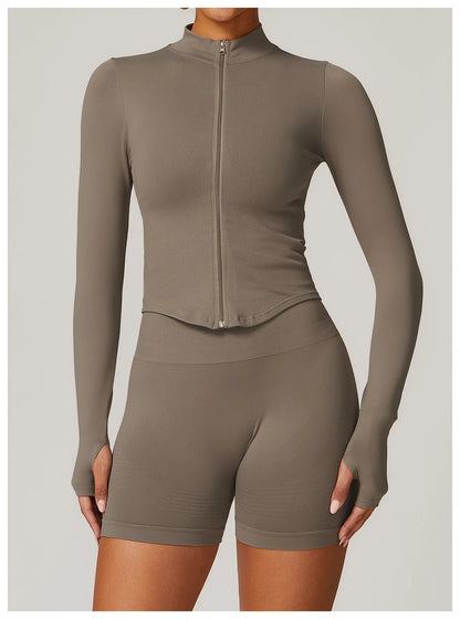 Apex Ritual – Ribbed Yoga Tops Women – Standing Collar Long Sleeve Fitness Top Gym Running Shirt