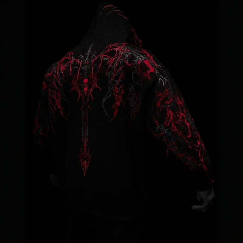 Apex Ritual – Men's Dark Floral Hooded Sweatshirt – Oversized American Streetwear Fitness Pullover