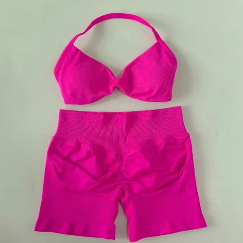 Apex Ritual – Women's 2-Piece Gym Set – Strappy Bra & High-Waist Scrunch Shorts