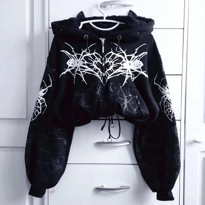 Apex Ritual – Y2K Korean College Style Zipper Hoodie Women – Harajuku Casual Loose Fleece Thick Sweatshirt