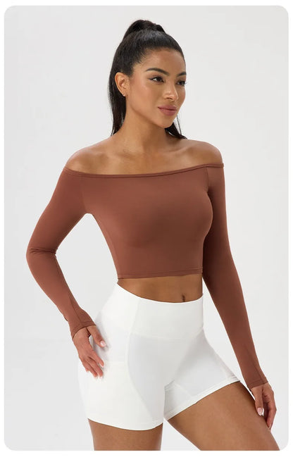 Apex Ritual – Women's Off-Shoulder Long-Sleeve Top – Quick-Dry Yoga & Gym Shirt