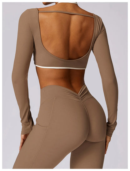 Apex Ritual Women's Backless Long-Sleeve Yoga Top – Quick-Dry Training Shirt