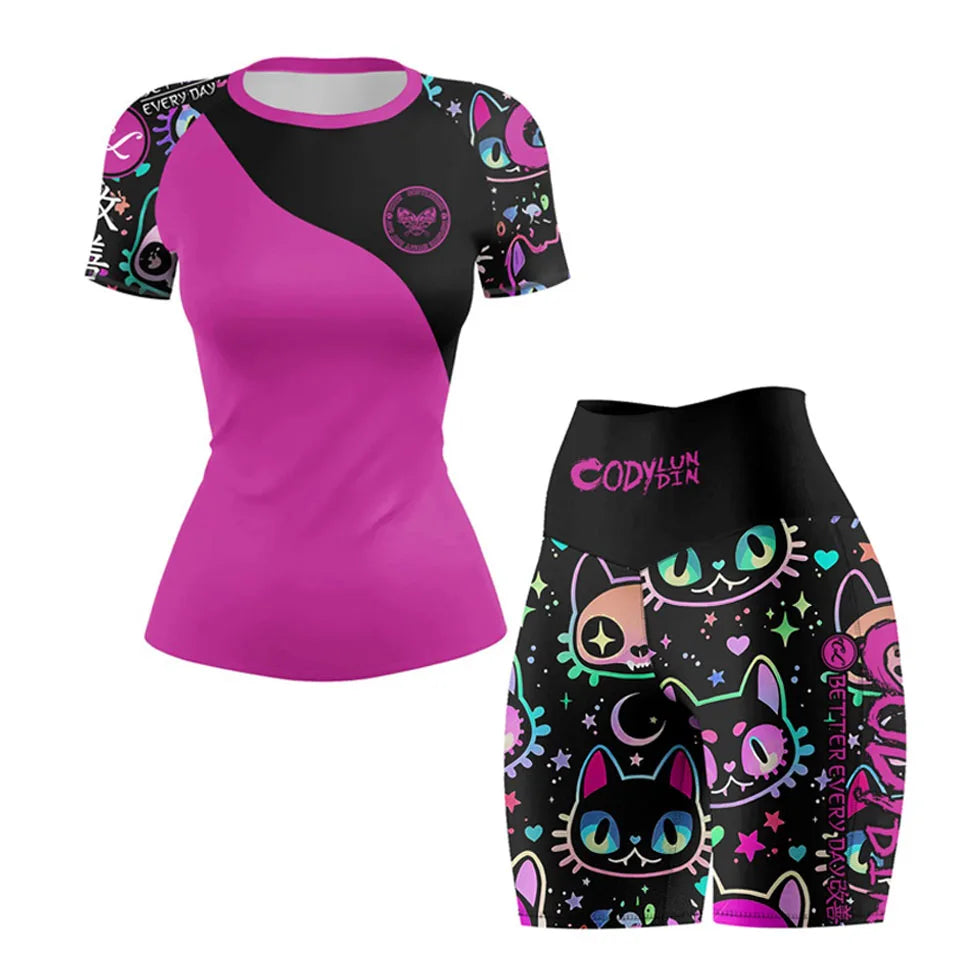 Apex Ritual – Women's MMA Rash Guard Set (4pcs) – Jiu-Jitsu Compression Sportswear with Shorts & Pants
