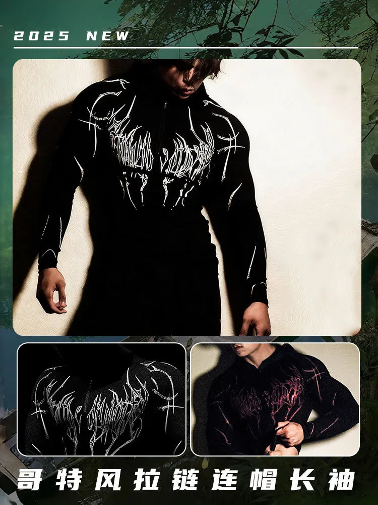 Apex Ritual – Men's Black Hooded Sports Compression Long Sleeve – Subcultural Streetwear Training Top