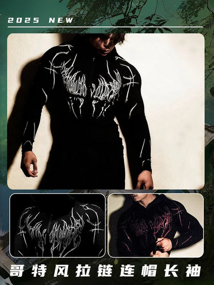 Apex Ritual – Men's Black Hooded Sports Compression Long Sleeve – Subcultural Streetwear Training Top