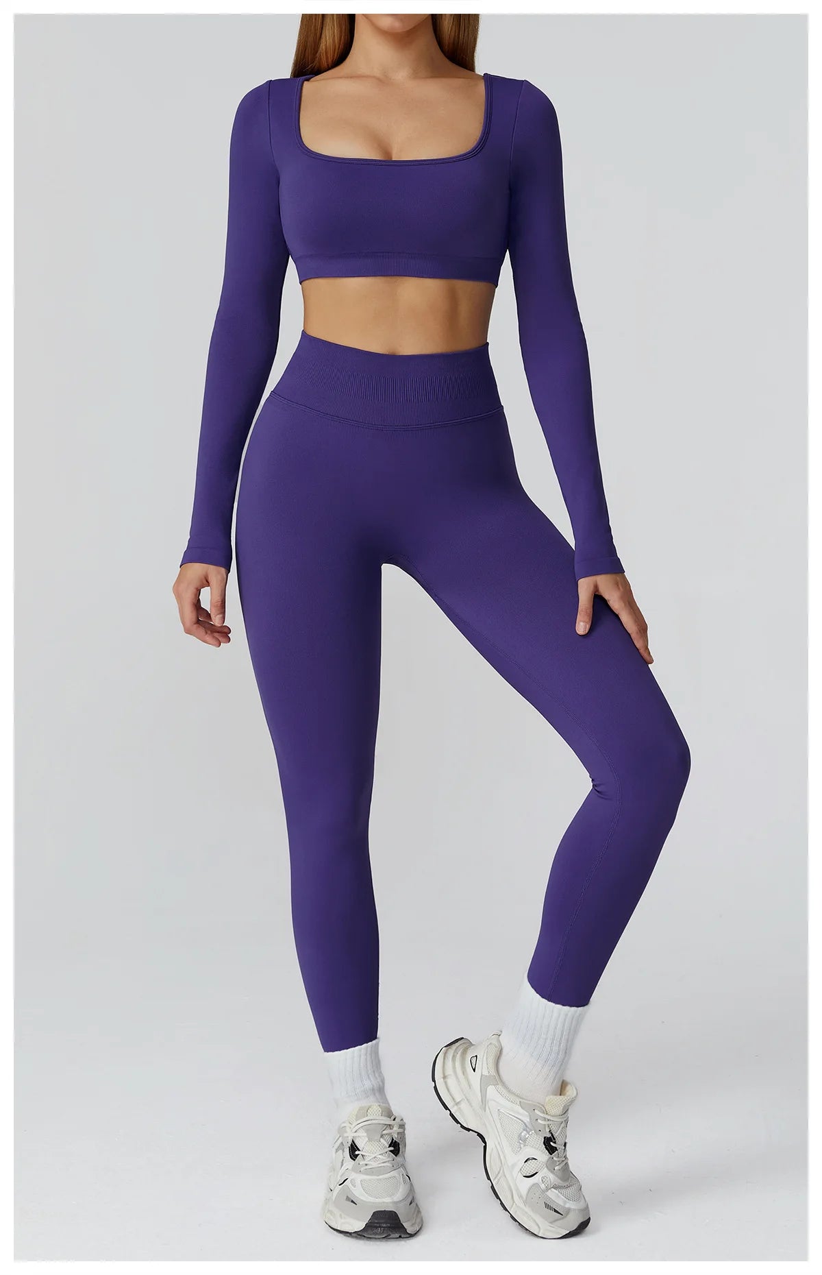 Apex Ritual – Seamless Quick-Dry Sportswear – Women's Square Neck Gym Crop Top & Long Sleeve