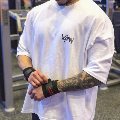 Apex Ritual – Men's Oversized Sports T-Shirt – Round Collar Cotton Summer Training Running Tee
