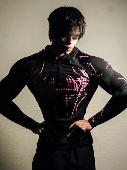 Apex Ritual – Men's Black Hooded Sports Compression Long Sleeve – Subcultural Streetwear Training Top