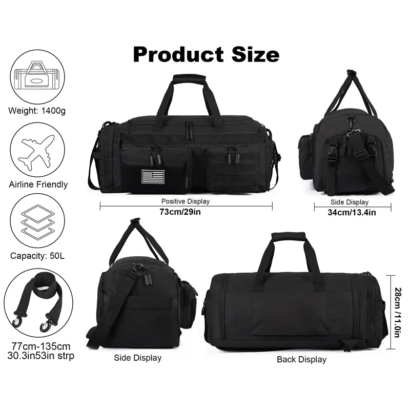 Apex Ritual 50L Travel Duffle Backpack – Gym Bag with Shoe Compartment & Wet Pocket
