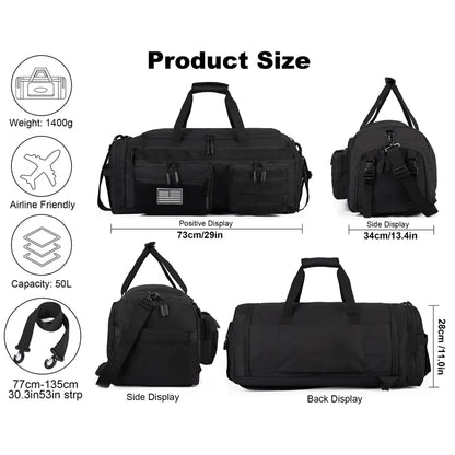 Apex Ritual 50L Travel Duffle Backpack – Gym Bag with Shoe Compartment & Wet Pocket